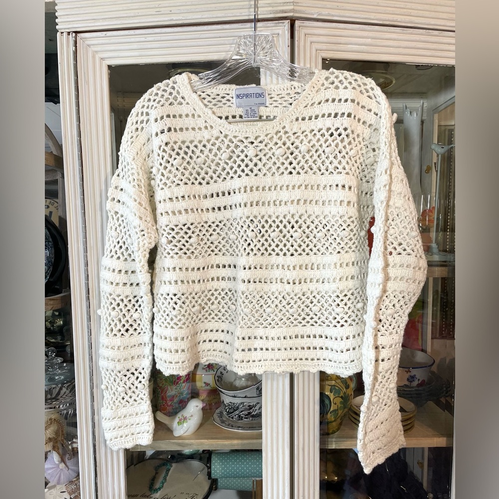 Vintage Inspirations crochet cream sweater womens M